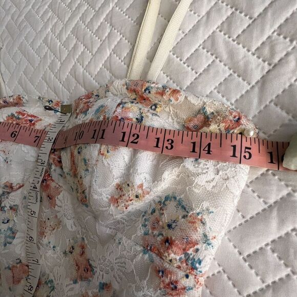Lily Rose NWOT Mini Dress Womens S Juniors M Floral Lace Cream White Coral Teal - Picture 8 of 9